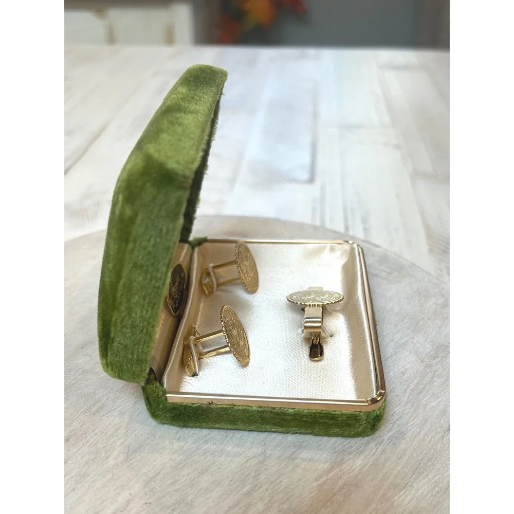 Vintage Stag Gemini Zodiac Cufflinks and Tie Clip Set‎ Gold Tone